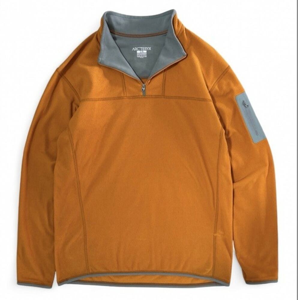 Arcteryx Men’s Orange Ribbed Fleece Quarter Zip Pullover Top Size L Gorpcore